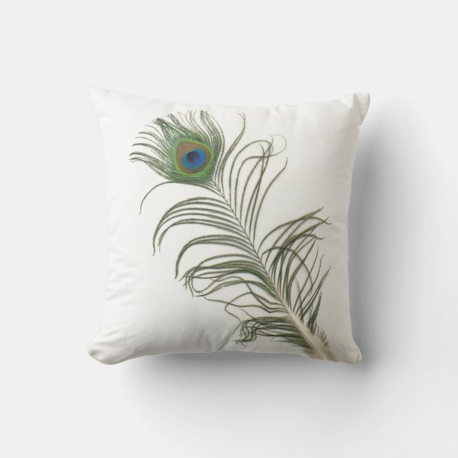 Lone Peacock Feather wünscht Throw Kissen (Vorderseite)