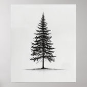 Lone Pine Tree Moderne Schwarze Linie minimalistis Poster (Vorne)