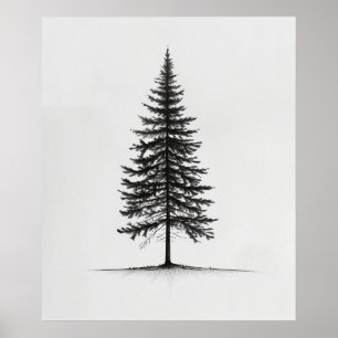 Lone Pine Tree Moderne Schwarze Linie minimalistis Poster