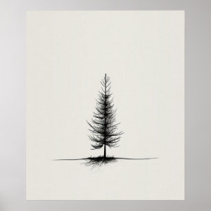 Lone Pine Tree Moderne Schwarze Linie minimalistis Poster