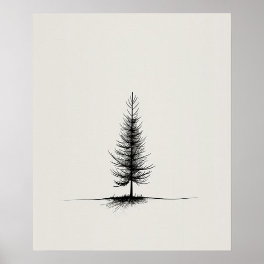Lone Pine Tree Moderne Schwarze Linie minimalistis Poster (Vorne)