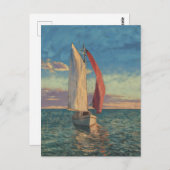 Lone Sailboat - Impressionism Style Seascape Art Postkarte (Vorne/Hinten)