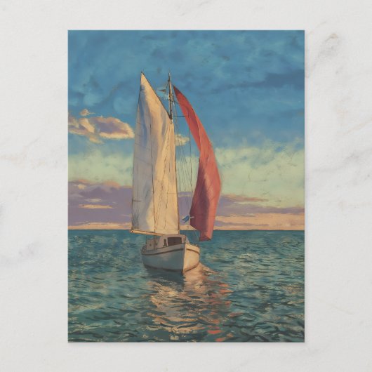 Lone Sailboat - Impressionism Style Seascape Art Postkarte (Vorderseite)