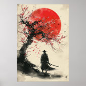 Lone Samurai – Red Sun Japanese Ink Art Poster (Vorne)
