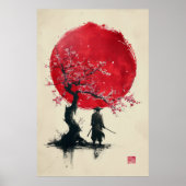 Lone Samurai – Red Sun Japanese Ink Art Poster (Vorne)