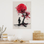  Lone Samurai – Red Sun Japanese Ink Art Poster (Küche)