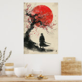 Lone Samurai – Rote Sonne Japanische Tuschmalerei Poster (Küche)
