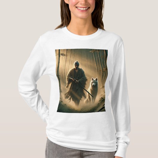 Lone Samurai & White Wolf ⚔️ 🐺 - Epic Fantasy T-S T-Shirt (Vorderseite)