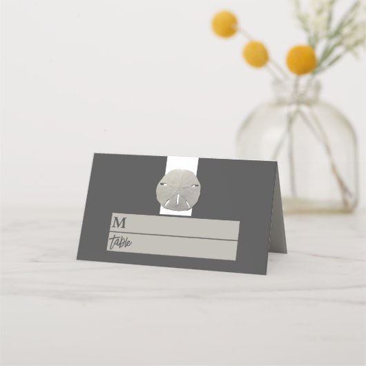 Lone Sand Dollar - Charcoal Gray - Beach Wedding Platzkarte (Vorderseite)