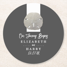 Lone Sand Dollar - Charcoal Gray - Beach Wedding Runder Pappuntersetzer