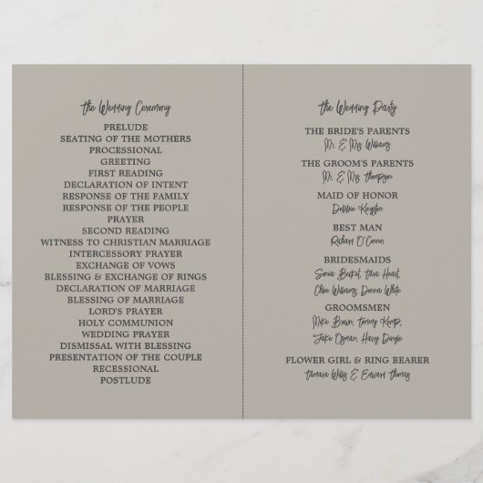 Lone Sand Dollar, Charcoal Gray, Hochzeitsprogramm (Rückseite)