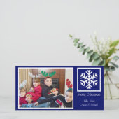 Lone Snowflake Weihnachten Fotokarten (Navy Blue) (Stehend Vorderseite)
