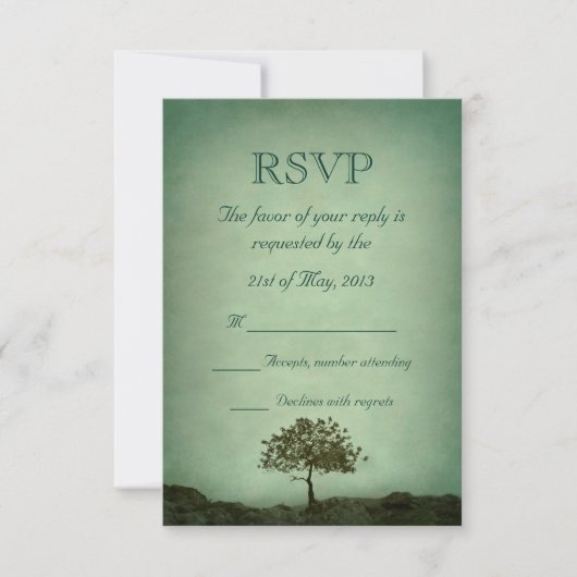 Lone Tree Green Wedding RSVP Karte (Vorderseite)