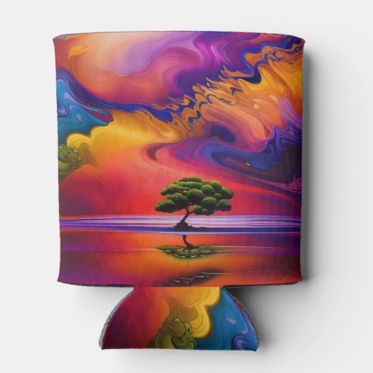 Lone Tree in Wasser farbenfroher Himmel Personalis Dosenkühler (Rückseite)