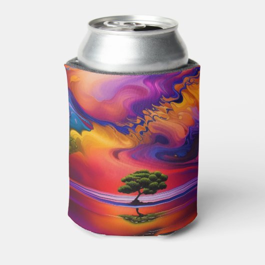 Lone Tree in Wasser farbenfroher Himmel Personalis Dosenkühler (Kanne Rückseite)