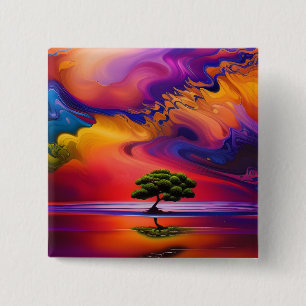Lone Tree in Water bunter Himmel Button