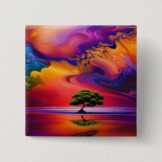 Lone Tree in Water bunter Himmel Button (Vorderseite)
