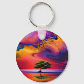 Lone Tree in Water bunter Himmel Schlüsselanhänger (Rückseite)