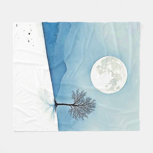 Lone Tree: Serene Full Moon Silence Art Fleecedecke (Vorderseite (Horizontal))