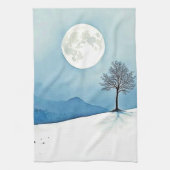 Lone Tree: Serene Full Moon Silence Art Geschirrtuch (Vertikal)