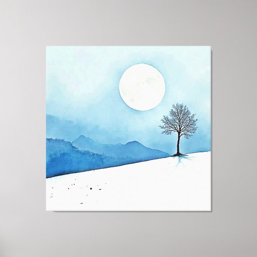 Lone Tree: Serene Full Moon Silence Art Leinwanddruck (Vorderseite)