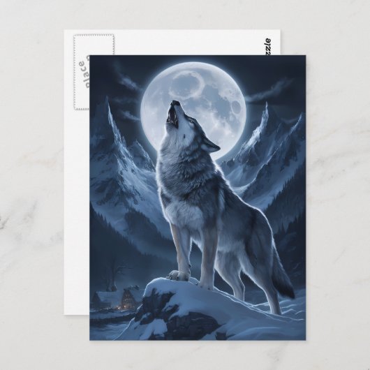 Lone Wolf Dominates Snowy Summit Postkarte (Vorne/Hinten)