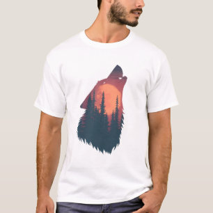 Lone Wolf Forest Sonnenuntergang Grafik T-Shirt   
