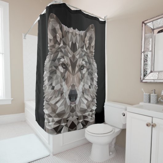 Lone Wolf Geometric Portrait Duschvorhang (Beispiel)