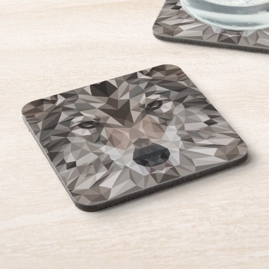 Lone Wolf Geometric Portrait Getränkeuntersetzer (Linke Seite)