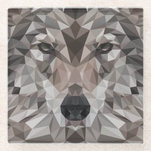 Lone Wolf Geometric Portrait Glasuntersetzer (Vorderseite)