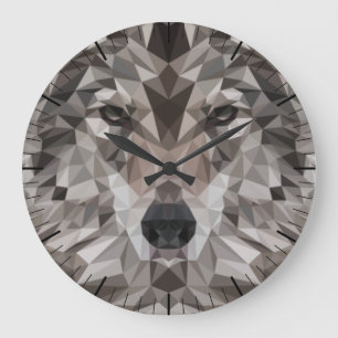 Lone Wolf Geometric Portrait Große Wanduhr
