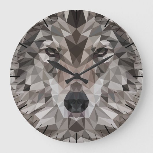 Lone Wolf Geometric Portrait Große Wanduhr (Vorderseite)