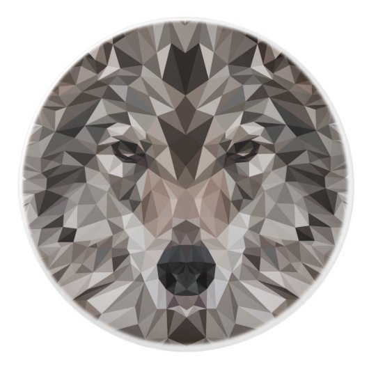 Lone Wolf Geometric Portrait Keramikknauf (Vorderseite)