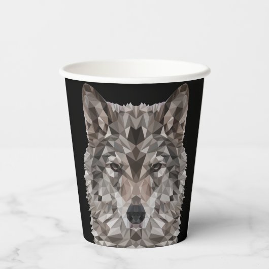 Lone Wolf Geometric Portrait Pappbecher (Rückseite)