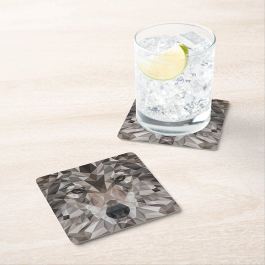 Lone Wolf Geometric Portrait Rechteckiger Pappuntersetzer (Vor Ort)