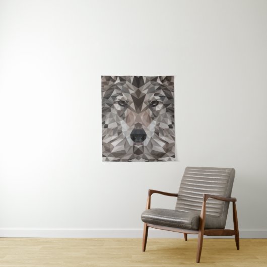 Lone Wolf Geometric Portrait Wandteppich (Beispiel)