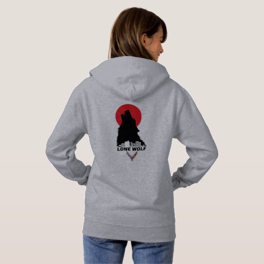 Lone Wolf Hoodie in Grau und Rot (Schwarz voll)