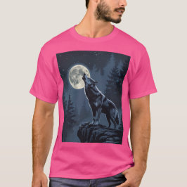 Lone Wolf Howling at the Moon Night Forest Art T-Shirt
