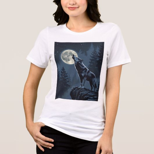 Lone Wolf Howling at the Moon Night Forest Art Tri-Blend Shirt (Vorderseite)