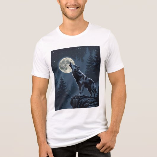 Lone Wolf Howling at the Moon Night Forest Art Tri-Blend Shirt (Vorderseite)