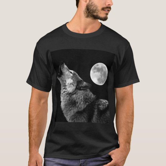 Lone Wolf Howling auf dem Mond T-Shirt (Vorderseite)