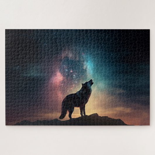 Lone Wolf Howling im farbenfrohen Nebula Jigsaw Pu Puzzle (Horizontal)
