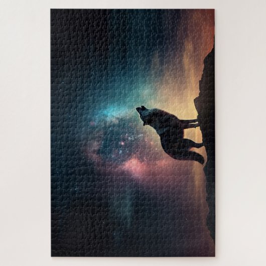 Lone Wolf Howling im farbenfrohen Nebula Jigsaw Pu Puzzle (Vertikal)