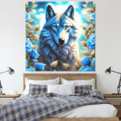 Lone Wolf im Garten der verzauberten blauen Rose Leinwanddruck (Insitu (Schlafzimmer))