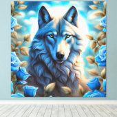 Lone Wolf im Garten der verzauberten blauen Rose Leinwanddruck (Insitu (Holzboden))