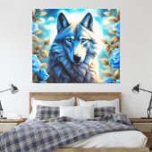 Lone Wolf im Garten der verzauberten blauen Rose Leinwanddruck (Insitu (Schlafzimmer))
