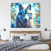 Lone Wolf im Garten der verzauberten blauen Rose Leinwanddruck (Insitu (Schlafzimmer))