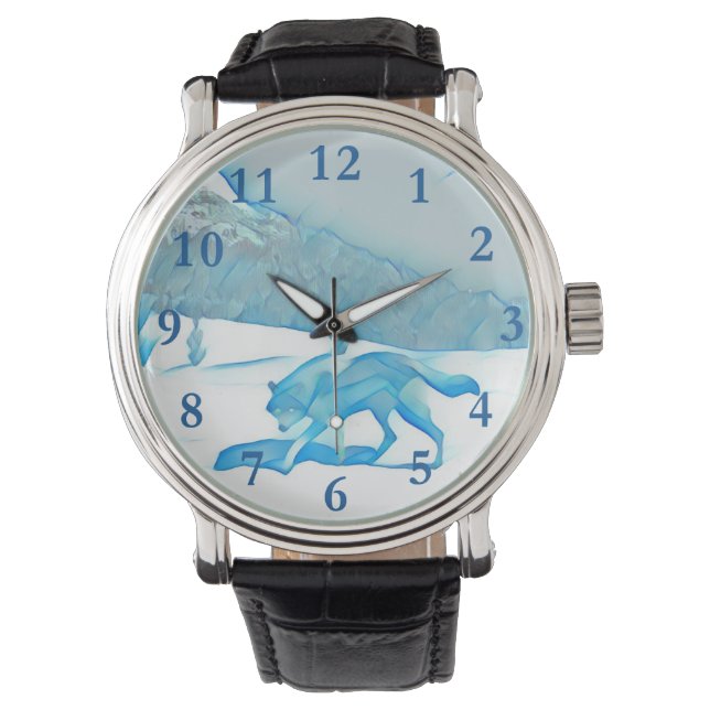 Lone Wolf im WInter Armbanduhr (Vorderseite)