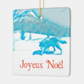 Lone Wolf im Winter - Joyeux Noël Keramikornament (Links)
