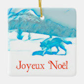 Lone Wolf im Winter - Joyeux Noël Keramikornament (Vorderseite)